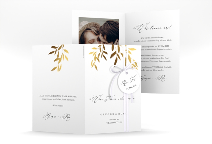 Einladungskarte Hochzeit Demure A6 Klappkarte hoch weiss hochglanz