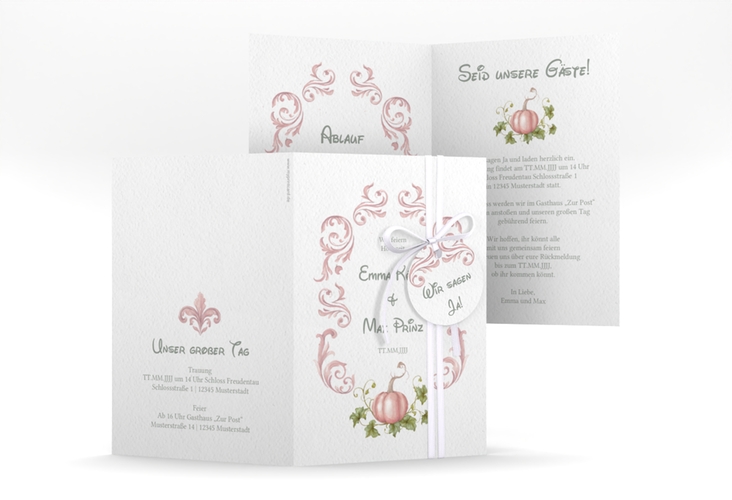 Einladungskarte Hochzeit Märchenhaft A6 Klappkarte hoch rosa