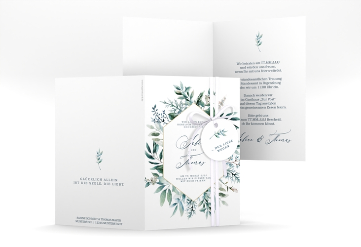 Einladungskarte Hochzeit Lumiere A6 Klappkarte hoch weiss hochglanz