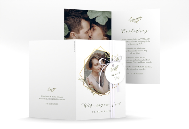Einladungskarte Hochzeit Acacia A6 Klappkarte hoch weiss hochglanz