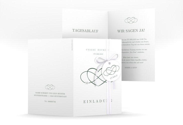 Einladungskarte Hochzeit Infinity A6 Klappkarte hoch gruen