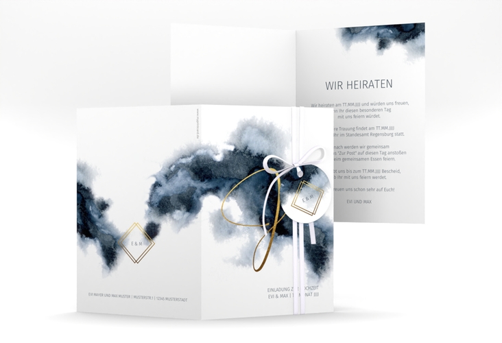 Einladungskarte Hochzeit Aquarellic A6 Klappkarte hoch weiss hochglanz