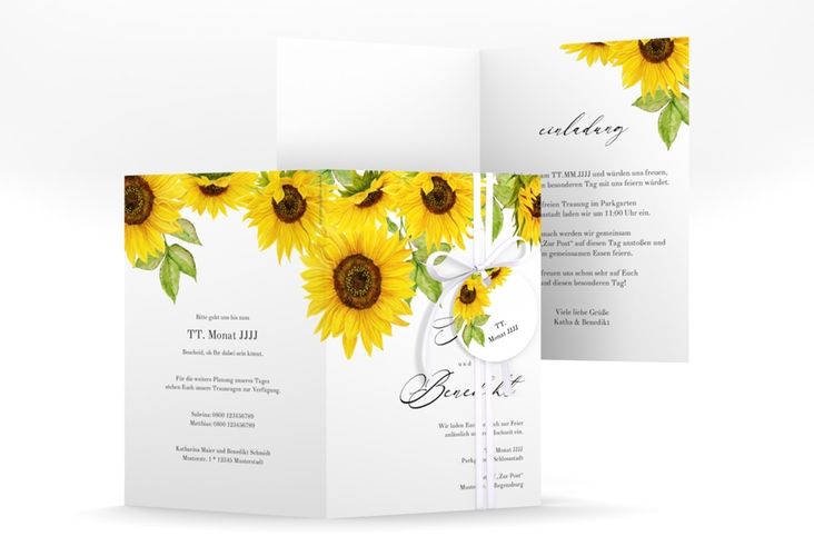 Einladungskarte Hochzeit "Sonnenblume" A6 Klappkarte hoch
