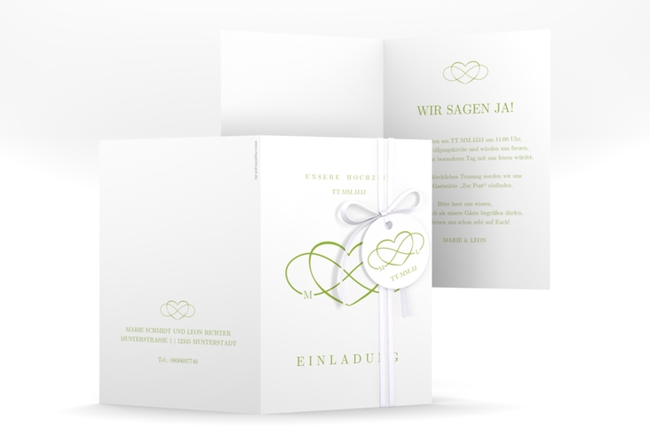 Einladungskarte Hochzeit Infinity A6 Klappkarte hoch gruen hochglanz