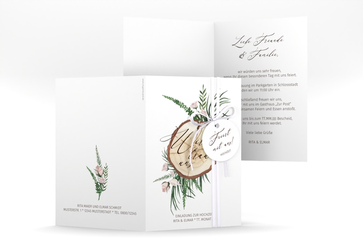 Einladungskarte Hochzeit Woodland A6 Klappkarte hoch weiss hochglanz
