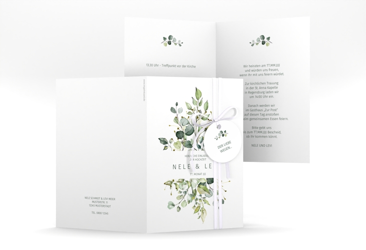 Einladungskarte Hochzeit Enchanting A6 Klappkarte hoch weiss