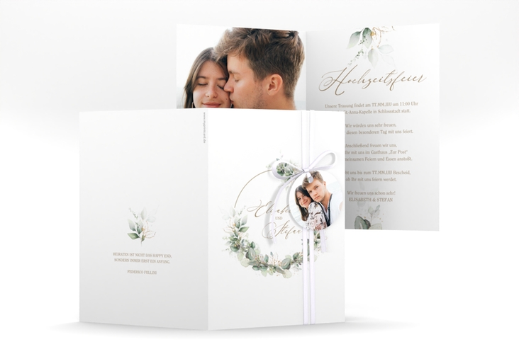 Einladungskarte Hochzeit Selvatica A6 Klappkarte hoch hochglanz mit Eukalyptus-Kranz