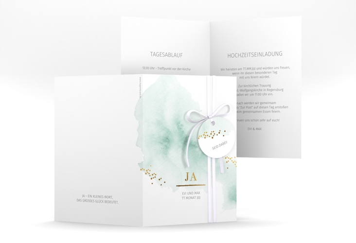 Einladungskarte Hochzeit Pastell A6 Klappkarte hoch mint