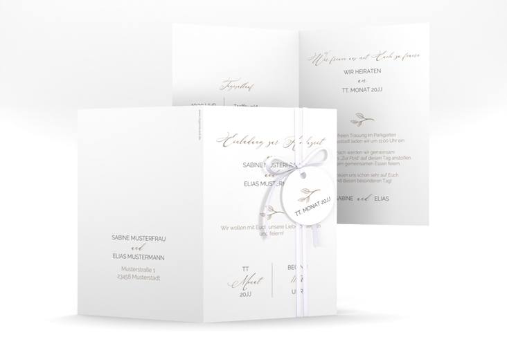 Einladungskarte Hochzeit Plain A6 Klappkarte hoch weiss hochglanz