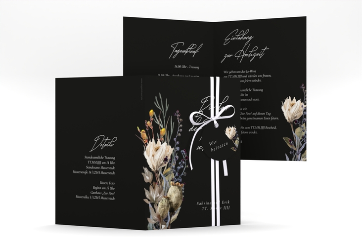 Einladungskarte Hochzeit Darkflower A6 Klappkarte hoch schwarz