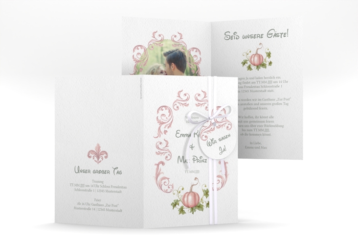 Einladungskarte Hochzeit Märchenhaft A6 Klappkarte hoch rosa hochglanz