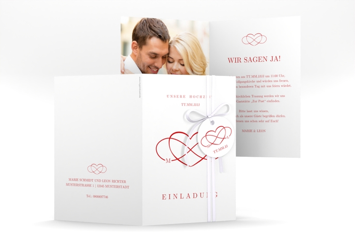 Einladungskarte Hochzeit Infinity A6 Klappkarte hoch rot hochglanz