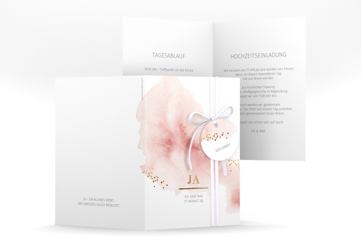 Einladungskarte Hochzeit Pastell A6 Klappkarte hoch rosa