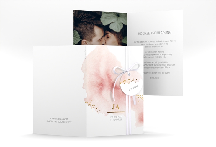 Einladungskarte Hochzeit Pastell A6 Klappkarte hoch rosa