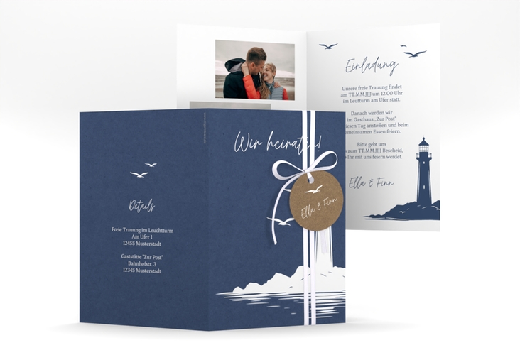 Einladungskarte Hochzeit Leuchtturm A6 Klappkarte hoch