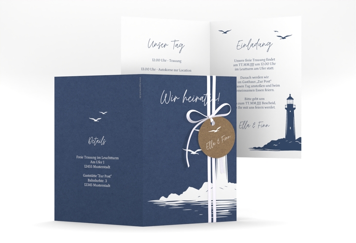 Einladungskarte Hochzeit Leuchtturm A6 Klappkarte hoch
