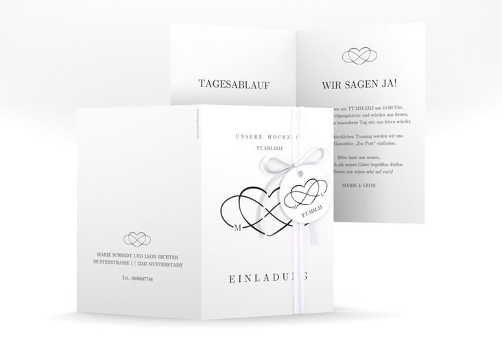 Einladungskarte Hochzeit Infinity A6 Klappkarte hoch schwarz hochglanz
