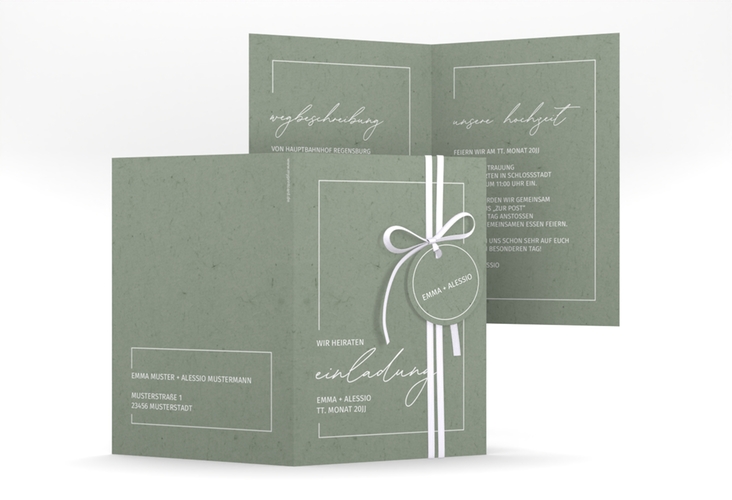 Einladungskarte Hochzeit Simple Line A6 Klappkarte hoch gruen