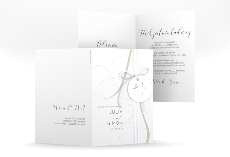 Hochzeitseinladung Eheschließung A6 Klappkarte hoch weiss mit Gräsern und Trockenblumen für Boho-Hochzeit