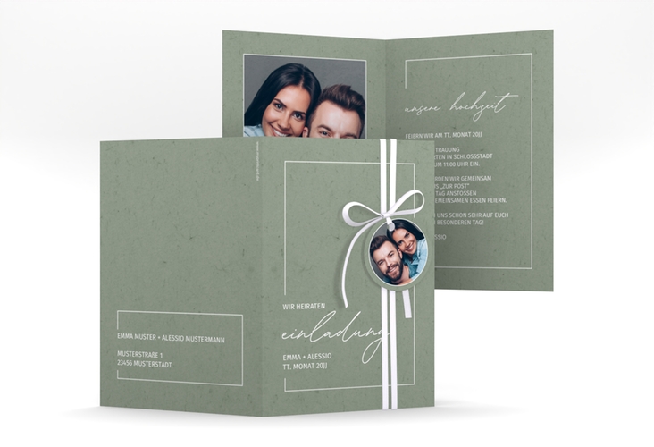 Einladungskarte Hochzeit Simple Line A6 Klappkarte hoch gruen