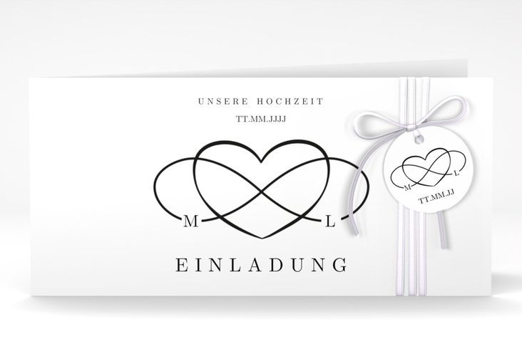 Hochzeitseinladung Infinity lange Klappkarte quer schwarz