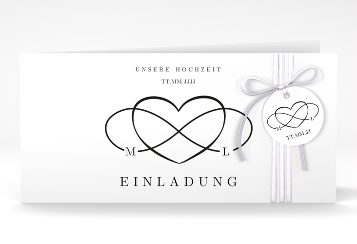 Hochzeitseinladung Infinity lange Klappkarte quer schwarz