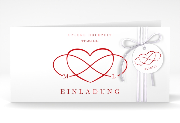 Hochzeitseinladung Infinity lange Klappkarte quer rot