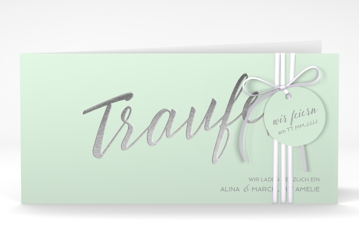 Hochzeitseinladung Traufe lange Klappkarte quer mint hochglanz