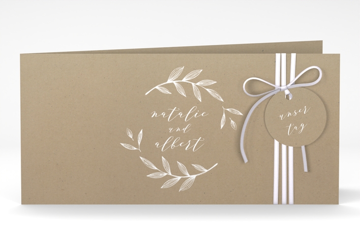 Hochzeitseinladung Naturelove lange Klappkarte quer weiss hochglanz