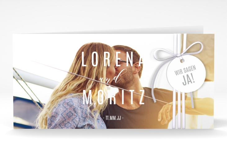 Hochzeitseinladung Memory lange Klappkarte quer