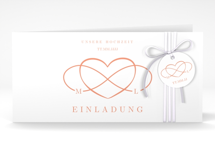 Hochzeitseinladung Infinity lange Klappkarte quer apricot