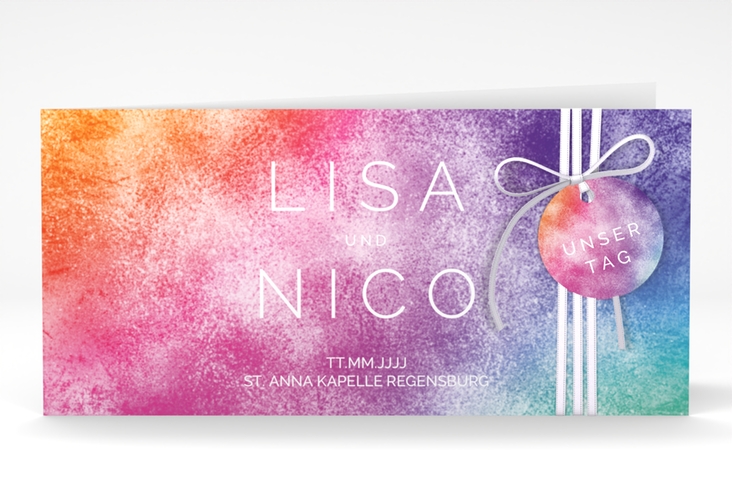 Hochzeitseinladung Colorful lange Klappkarte quer bunt