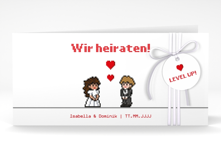 Hochzeitseinladung Pixel lange Klappkarte quer weiss hochglanz