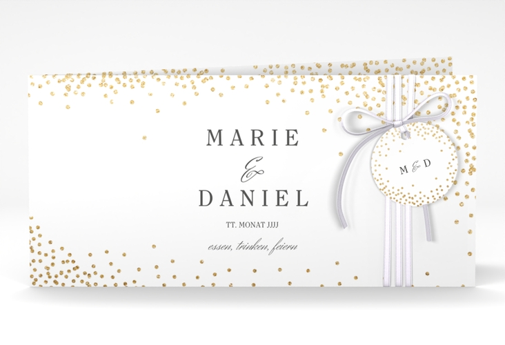 Hochzeitseinladung Glitter lange Klappkarte quer weiss hochglanz