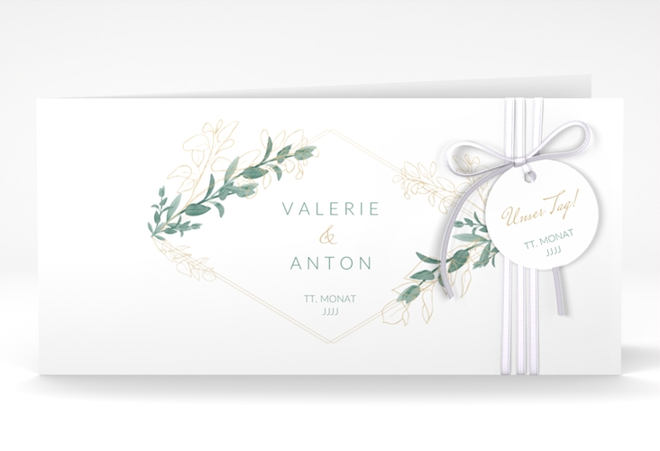 Hochzeitseinladung Verde lange Klappkarte quer weiss hochglanz