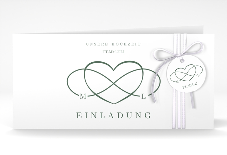 Hochzeitseinladung Infinity lange Klappkarte quer gruen
