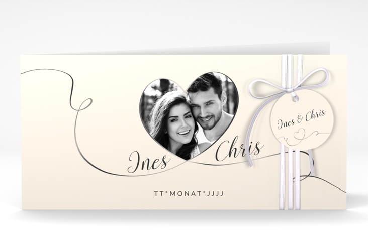 Hochzeitseinladung Dolce lange Klappkarte quer beige
