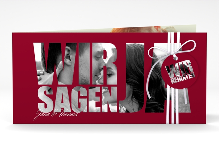 Hochzeitseinladung Letters lange Klappkarte quer rot hochglanz