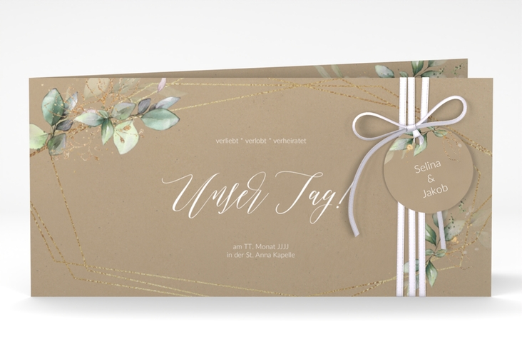 Hochzeitseinladung Greenish lange Klappkarte quer Kraftpapier hochglanz