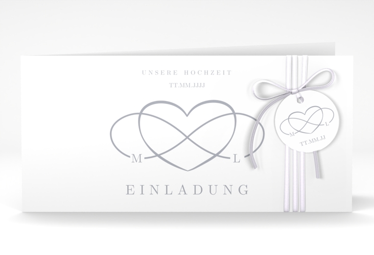 Hochzeitseinladung Infinity lange Klappkarte quer grau