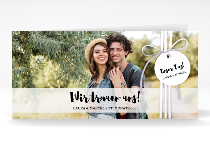 Hochzeitseinladung Mirage lange Klappkarte quer weiss