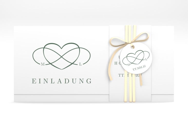 Hochzeitseinladung Infinity Wickelfalzkarte + Banderole gruen