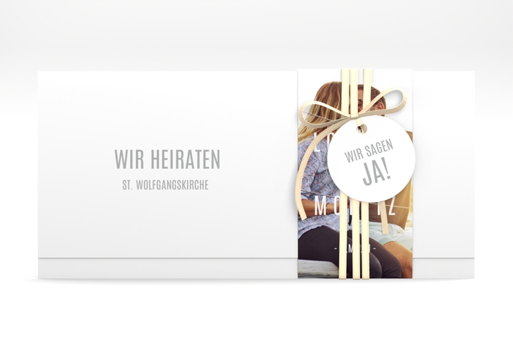 Hochzeitseinladung Memory Wickelfalzkarte + Banderole