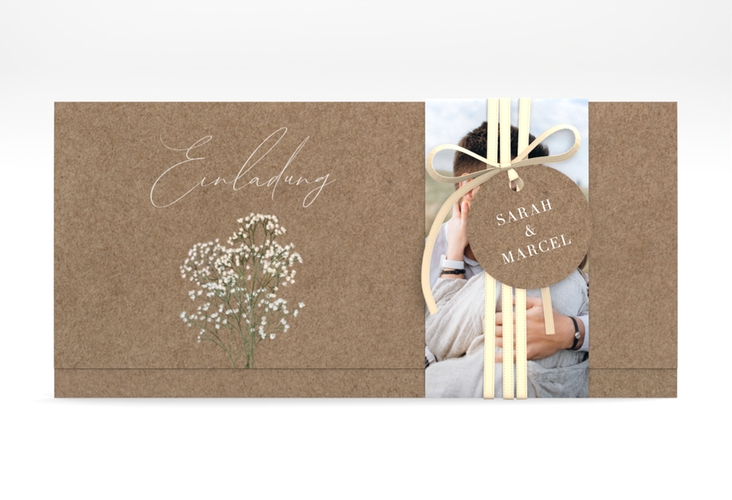 Hochzeitseinladung Schleierkraut Wickelfalzkarte + Banderole