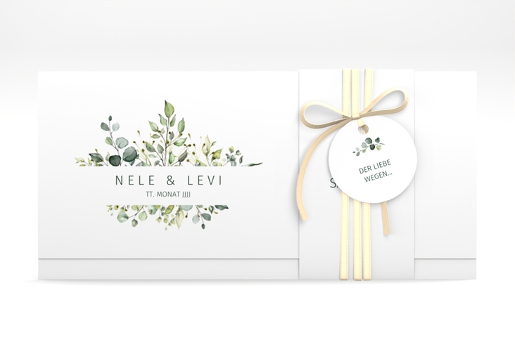 Hochzeitseinladung Enchanting Wickelfalzkarte + Banderole weiss