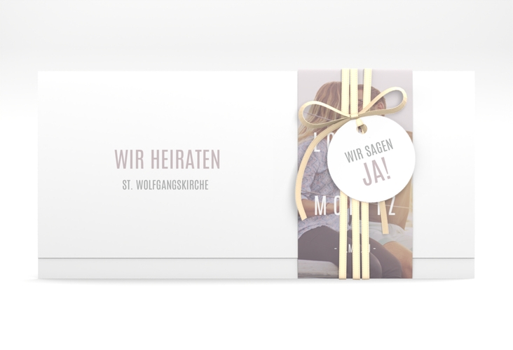 Hochzeitseinladung Memory Wickelfalzkarte + Banderole grau hochglanz