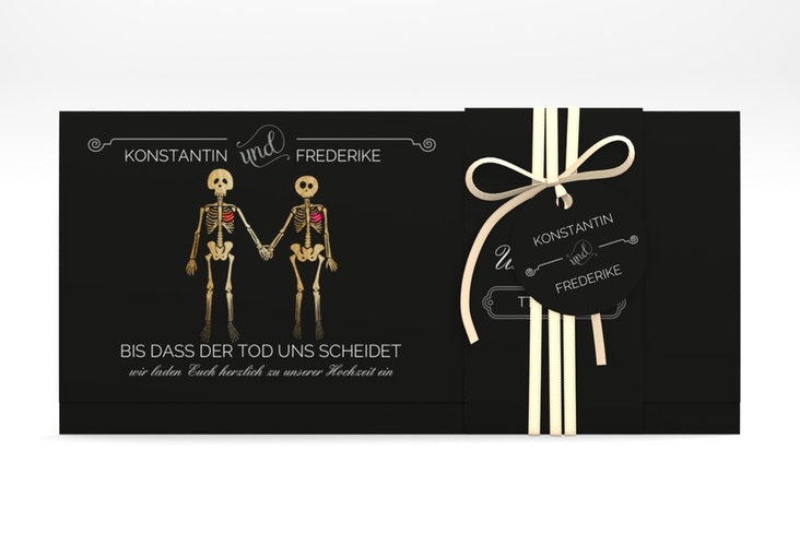 Hochzeitseinladung Bones Wickelfalzkarte + Banderole