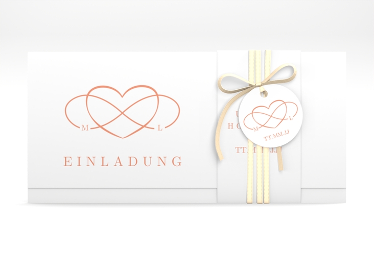 Hochzeitseinladung Infinity Wickelfalzkarte + Banderole apricot