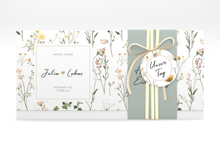 Hochzeitseinladung Blumenwiese Wickelfalzkarte + Banderole