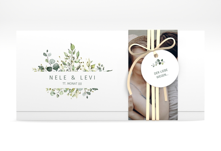 Hochzeitseinladung Enchanting Wickelfalzkarte + Banderole weiss